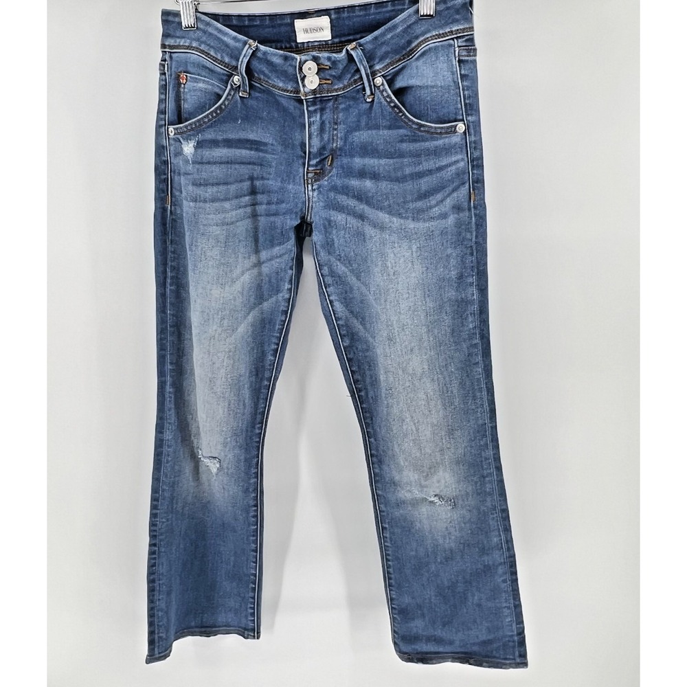 Hudson Jeans Mens 28 Bootcut Blue Distressed Flap Pocket NWM176ZP2 VARC Wash